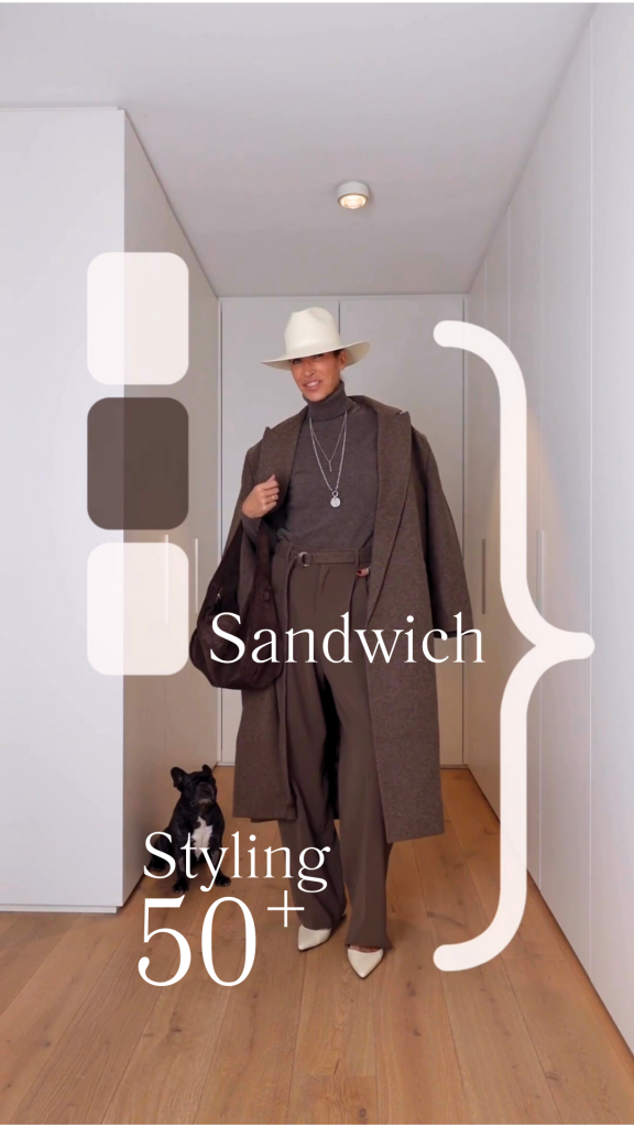 andwich-Methode Outfit mit Beige und Schokobraun – Styling-Trick ab 50