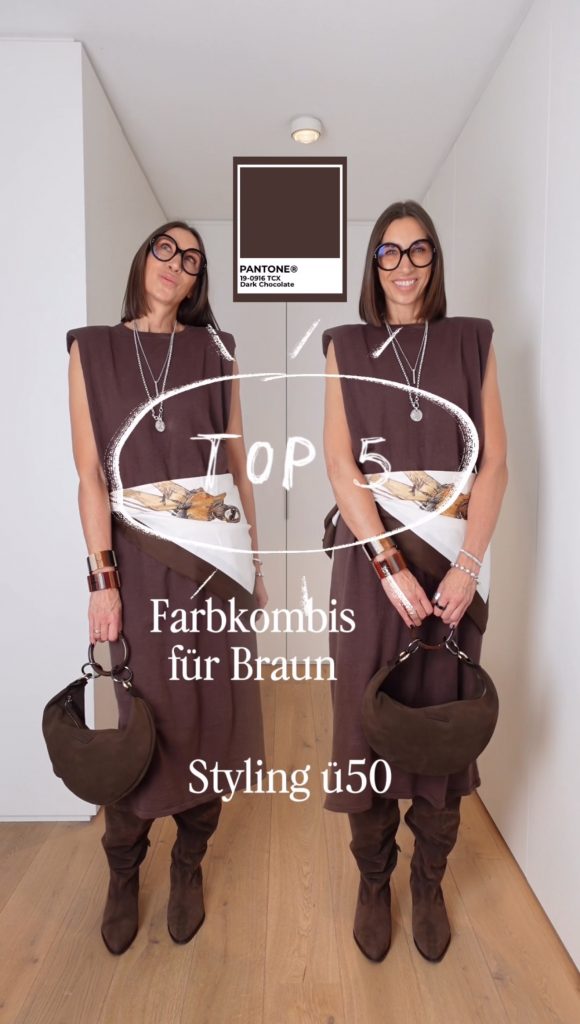 Swaantje Taube zeigt, wie sich Braun elegant kombinieren lässt – mit Beige, Bordeaux, Jeansblau, Grau, Camel und weiteren Farben.