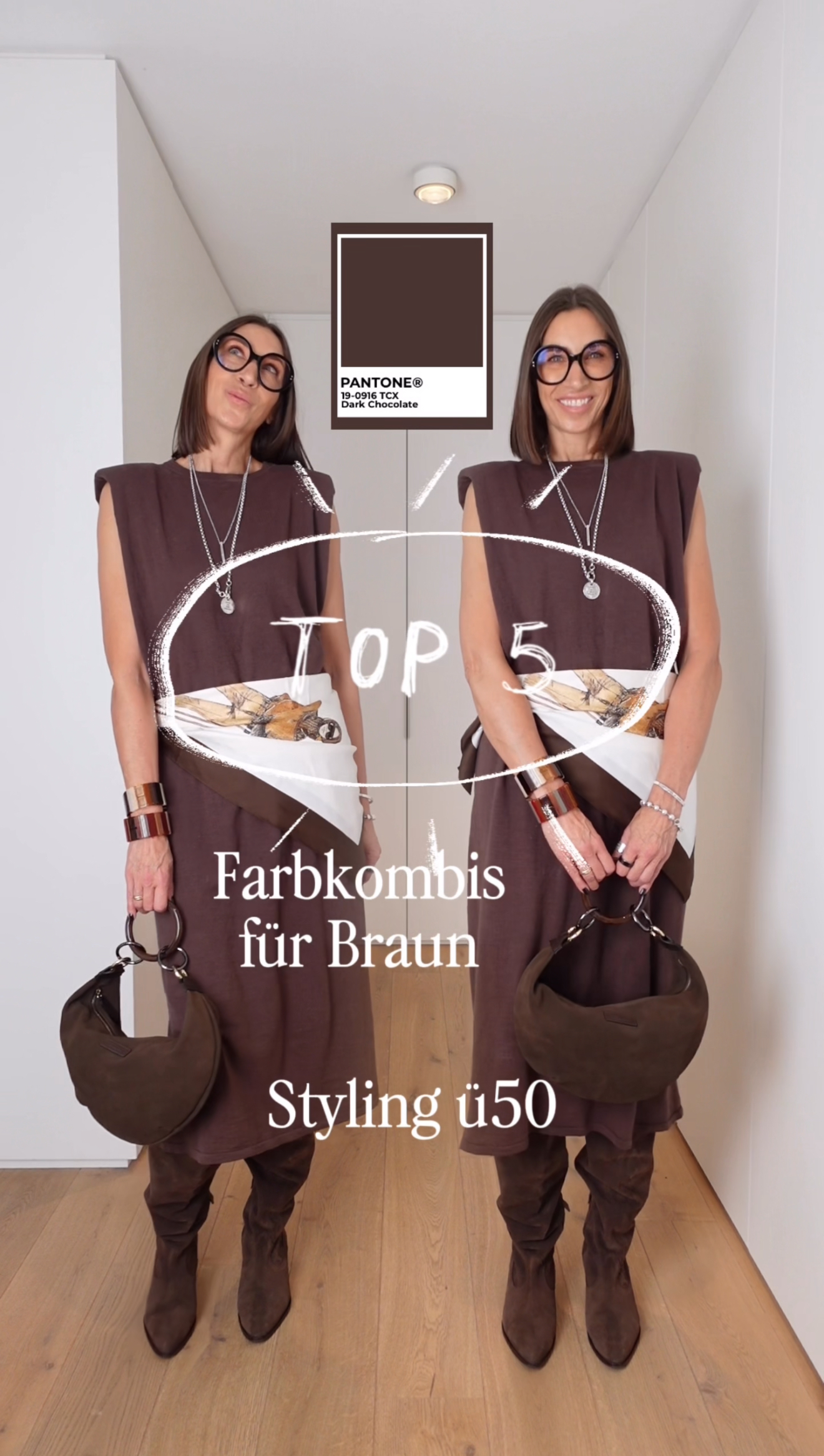 Swaantje Taube zeigt, wie sich Braun elegant kombinieren lässt – mit Beige, Bordeaux, Jeansblau, Grau, Camel und weiteren Farben.