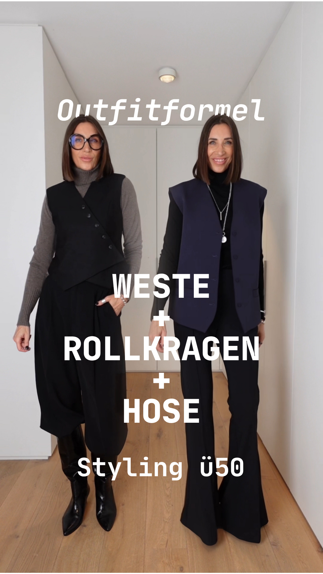 Swaantje Taube zeigt eine elegante Outfitformel aus Hose, Weste und Rollkragenpullover: modern, streckend und stilvoll kombiniert.