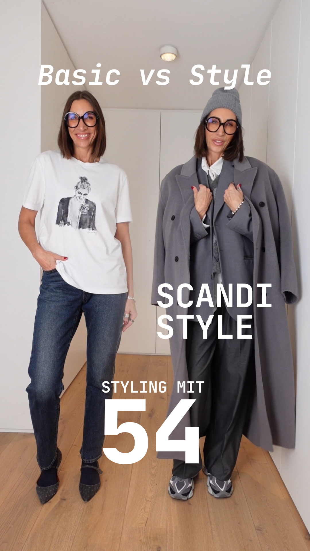 Swaantje Taube zeigt in diesem Video ein Scandi Style Outfit mit grauem Blazer und weiten Hosen in neutralen Farben