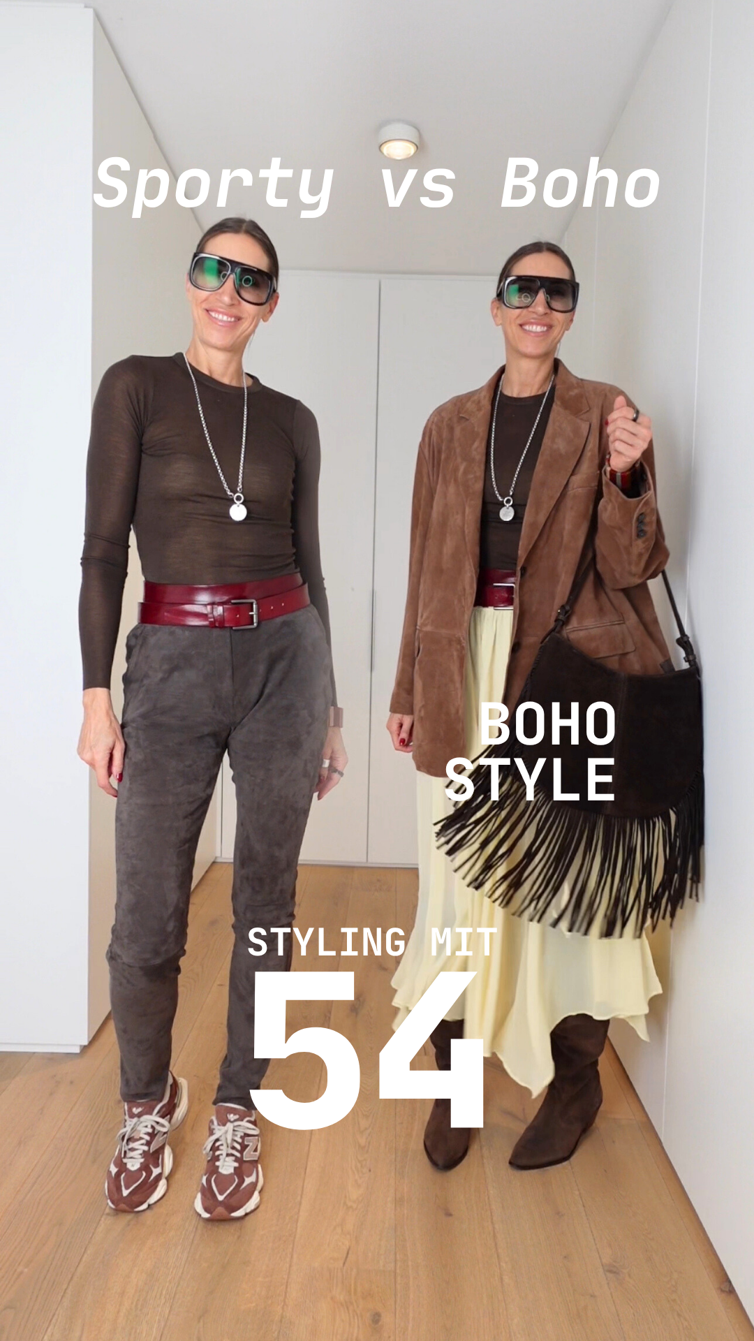 Ein Hauch von 70er-Jahre Look: Maxi-Kleid, Lederjacke und Boots im modernen Boho-Stil